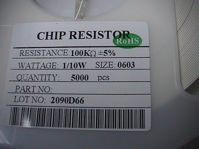 0603 Chip resistance 100K Ohms 100K5 % accuracy 100PCS=1 yuan 5K disk=11 yuan 5