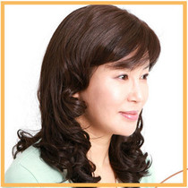 Middle-aged and elderly wigs short hair middle-aged women long hair curly hair oblique bangs realistic jiafa