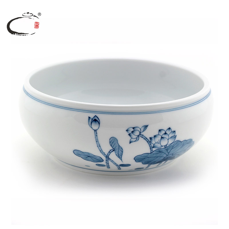 And auspicious jing DE blue And white antique large tea to wash hand washing of jingdezhen ceramic writing brush washer water jar tea accessories