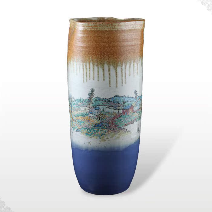 Offered a home - cooked r jingdezhen famous Tang Shengyao hand - made variable color glaze porcelain vase "moving mountain village"