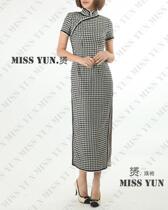 2018 black and white plaid tunes can be customized in long sleeve cheongsam skirt ladies autumn winter tunic coat white collar