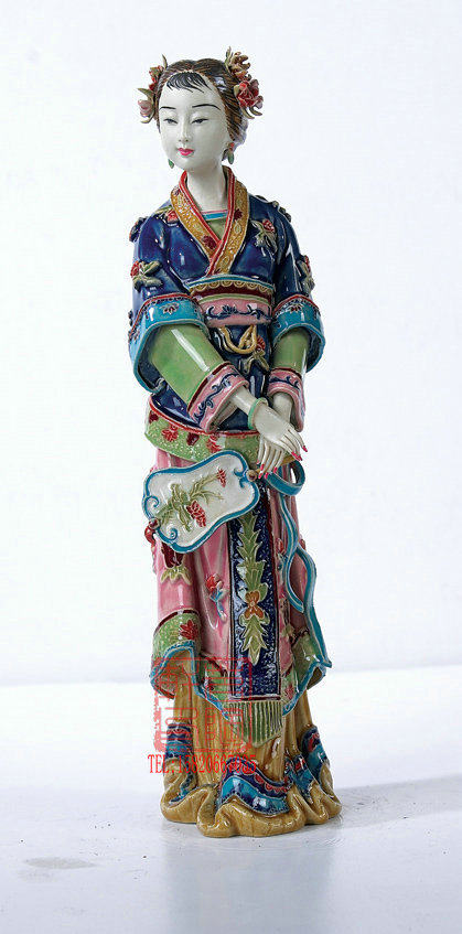 陶瓷工艺品 石湾公仔 古典美女 心满意足 陶人_不打折现价299.00元