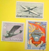 Belgium Spain Soviet air tickets new and old 3 original rubber back stickers