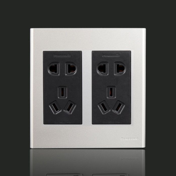 松下开关插座松下艺术家系列晶钻灰120型双联五孔插座we171mw_不打折