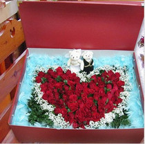 Shanghai Flower Express Huangpu District Flower Flower Shop Valentines Day 36 Red Rose Gift Box Send Little Bear Sweet Words