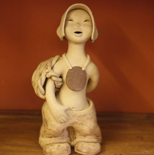 陶瓷工艺品造型陶艺摆件陶艺手工泥收藏礼品美式乡村风陶【挎篮】_7折