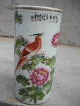 One painting worker Qing Dynasty famous painting hand - painted floral floral and bird hat drum old porcelain