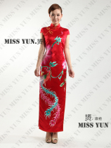 Golden Branch Jade Leaf Advanced with red hand embroidered color phoenix bridal gown with long flag gown with medium long sleeves spring and autumn