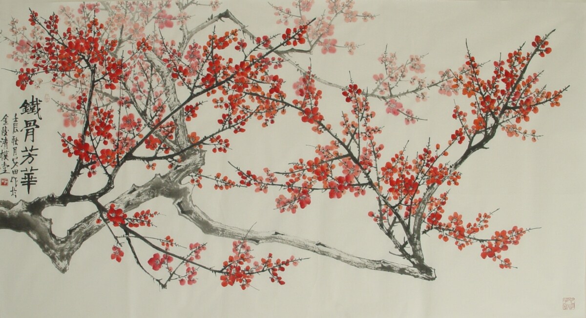 安田国画红梅《铁骨芳华》六尺 名家真迹字画 mhx612415 特价收藏