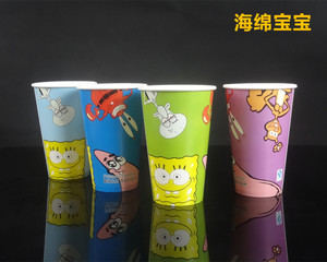 16盎司500ml 双PE 海绵宝宝 一次性咖啡纸杯\/