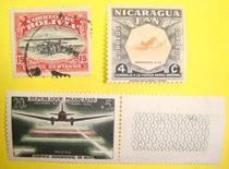 Nicaragua Bolivia France with edge paper air ticket new and old 3 backs intact