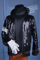 MJ Michael Jackson Billy Gold Jacket plus Billy Gold Crystal Gloves (Double-sided) Black Top Hat