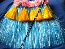Hawaiian grass skirt hula dance costume 40cm thick grass skirt blue skirt body flower pendant