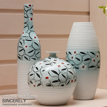 Modern Home Life Pottery Three-piece Vase Hand Shangdanqing Pastoral Decorations