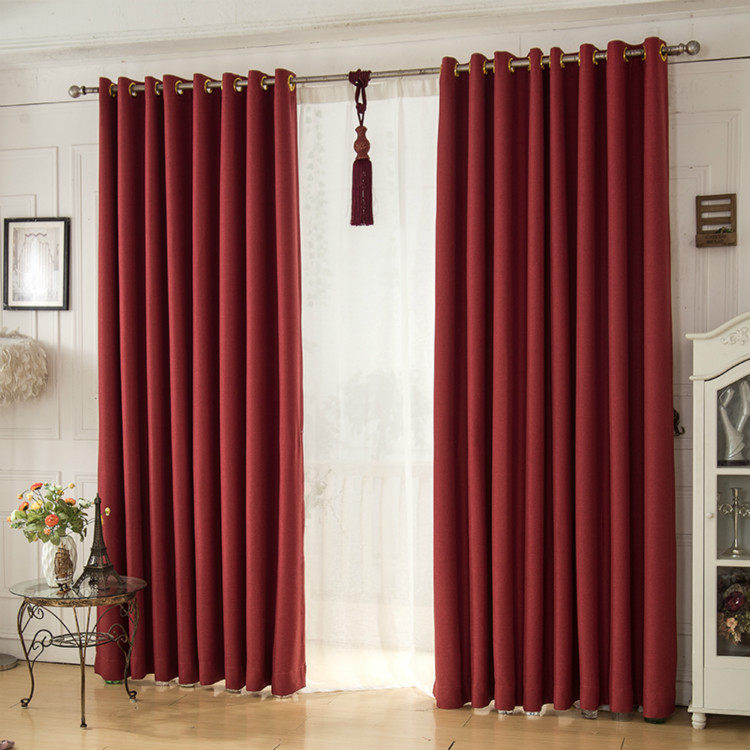 久帛高档亚麻加厚酒红全遮光窗帘布客厅卧室阳台成品定制
