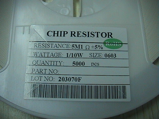 0603 Chip resistance 5 1 OHM 5M15 % accuracy 100PCS=1 yuan 5K disk=11 yuan 5