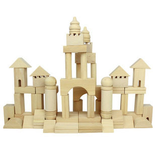 儿童早教搭积木大块桶装拼装实木原木城堡积木 宝宝益智玩具 包邮