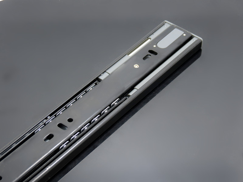 黑色大三节阻尼抽屉导轨 橱柜缓冲液压静音滚珠轨道 纯铜芯滑轨