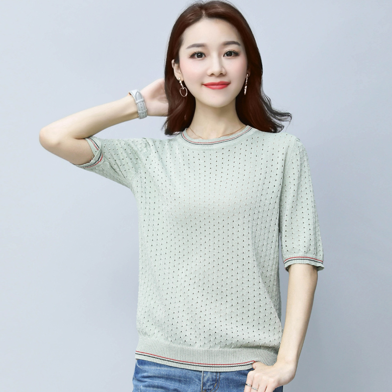 冰丝t恤女士短袖2017夏季新款宽松百搭韩版针织衫女装套头打底衫