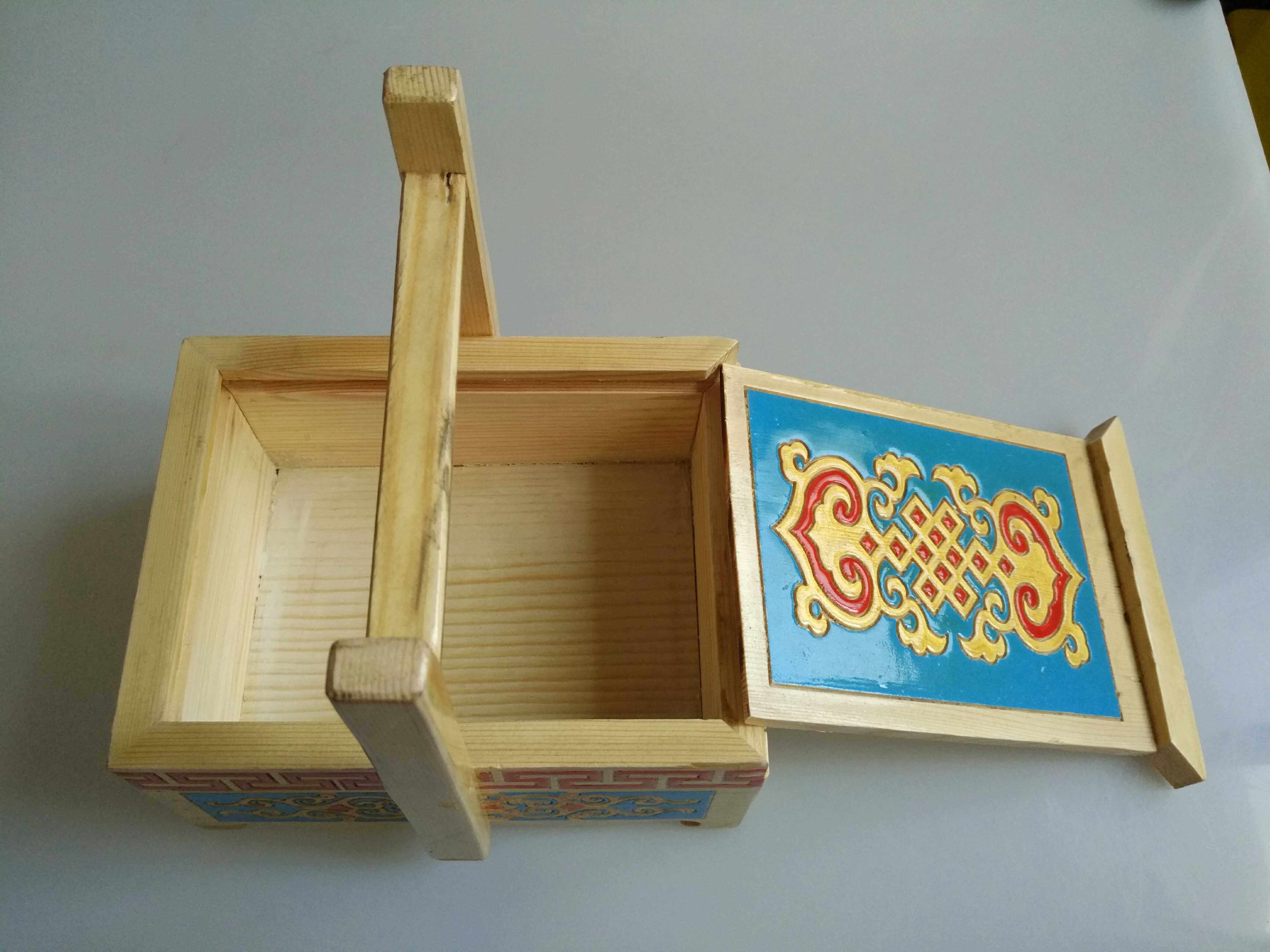 蒙古族新款植物花卉特色实木手绘雕刻炒米盒蒙餐餐具