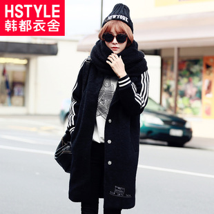 韩都衣舍2016韩版女冬装新款字母刺绣中长款