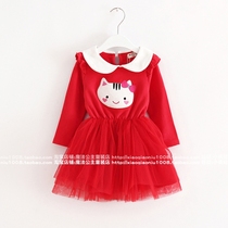 Girls dress spring and autumn Korean version of the middle child girl long-sleeved dress spring dress princess dress fluffy yarn