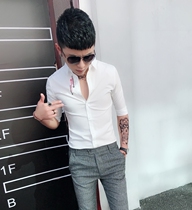 Embroidery new shirt mens Half sleeve slim fashion Korean shirt tide hair stylist handsome personality embroidery middle sleeve