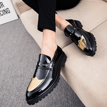 Korean version leather shoes male trend Inron small leather shoes Pointed Hair Stylist Bright Face Individuality Thick Bottoms Teenage Male Tide Shoes