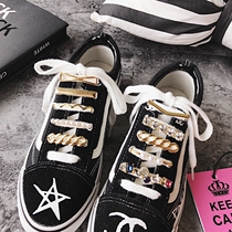 European and American white shoes shoelace buckle DIY decorative buckle canvas shoes metal shoe buckle pearl chain metal shoe buckle accessories