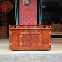 Myanmar rosewood carved four-door side cabinet Solid wood locker Mahogany single board tea cabinet Large fruit rosewood