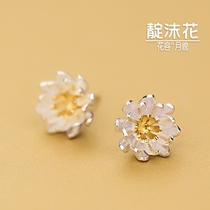 s925 sterling silver gold Rui Lotus earrings flowers fresh sweet earrings small flowers cute fashion earrings ear jewelry women