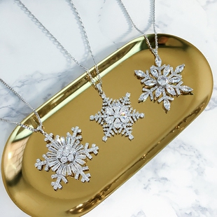 吊坠chic 雪花毛衣链长款 style 项链 女 韩国镶锆石闪钻吊坠百搭饰品