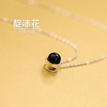 s925 pure silver black agate round pendant necklace with simple sweet and lock bone chain fashion temperament neck chain ornament female