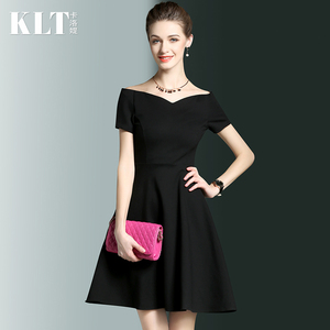 欧美赫本风黑色连衣裙女装收腰短裙春夏短袖大