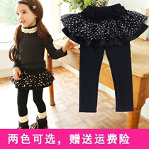 Girls leggings 2021 autumn and winter New plus velvet warm girl baby fake two pair pants skirt