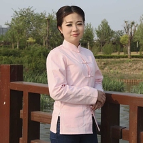 Chinese wind pure cotton disc buckle lady Tang suit Han clothes Improved ethnic wind Chinese style Tang dress Womens spring and autumn long sleeve undershirt