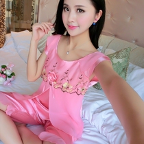 Summer Ladies Sleepwear Womens Summer Suit Short Sleeves Korean Version Princess Cute Emulation Silk Ice Silk Sexy Two Sets