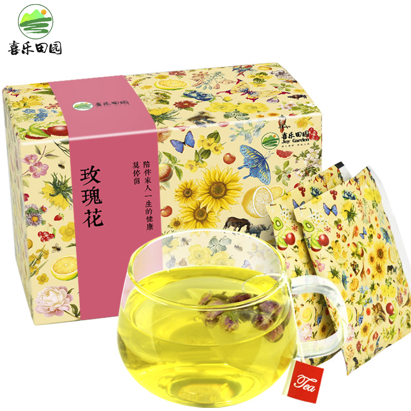 买3送1 喜乐田园玫瑰花茶盒装新鲜平阴干玫瑰花草茶袋泡茶小袋装产品展示图2