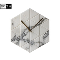 Nordic style natural Italian Cara white marble wall clock mute Bell decoration North living room wall brass hands