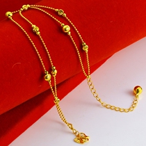 Gold anklet 999 pure gold womens long bracelet Beaded bracelet Beaded heart-shaped summer jewelry with bells