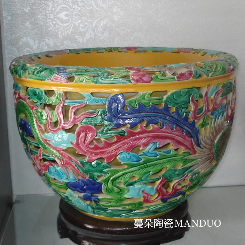 Jingdezhen ceramic deep carved dragons and phoenixes small grain porcelain porcelain cylinder cylinder shallow furnishings porcelain