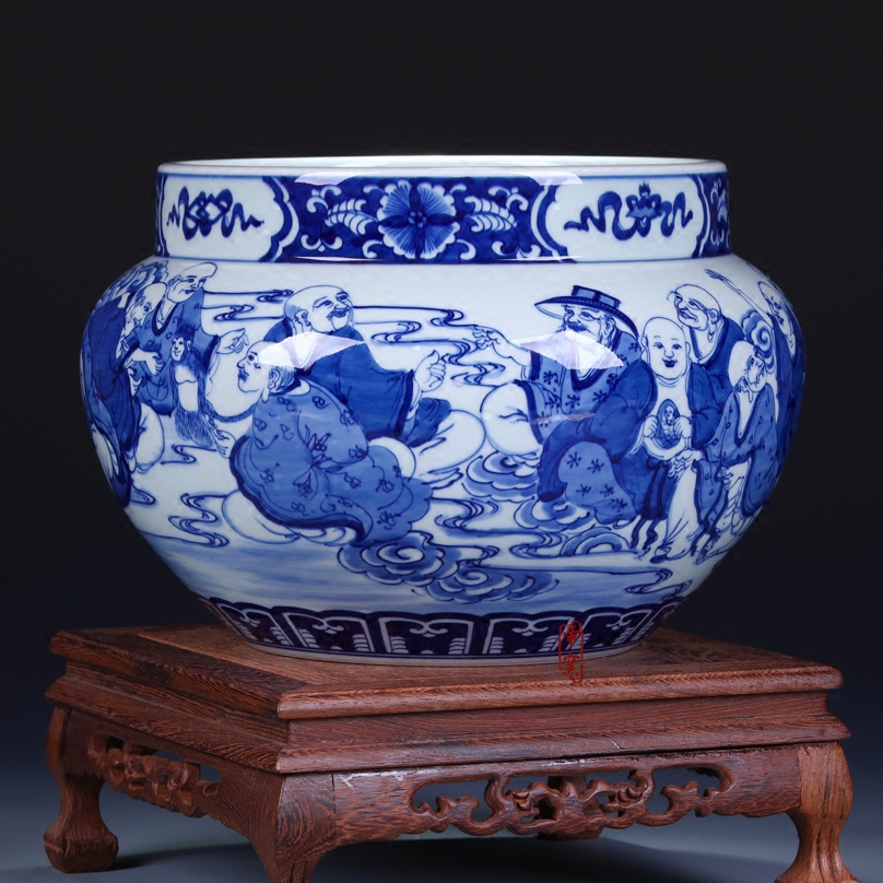 Emperor up antique hand - made 18 arhats cylinder jingdezhen ceramics of blue and white porcelain vase appreciation collection furnishing articles