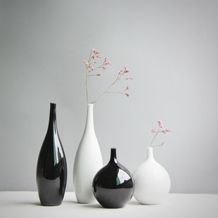 简约黑白陶瓷小花瓶现代客厅家居装饰品花器干花艺术花插玄关摆件