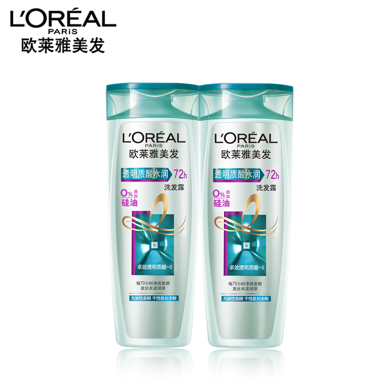 L'OREAL 欧莱雅美发透明质酸洗发露400ml*2 控油洗发水无硅油正品产品展示图2