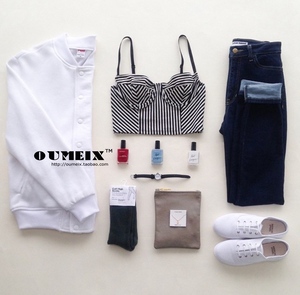 欧美夏2015春季新品<em>美国aa</em>复古黑白条纹短款