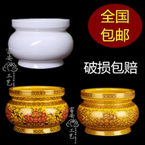 Fuan Buddha Buddhist supplies Incense burner Real golden ceramic Lotus wordless pure white incense burner ornaments for Buddha