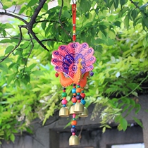 Three-sided Peacock wind chimes Dai characteristic hanging decoration color leather metal bell pendant ethnic restaurant pastoral decoration door decoration