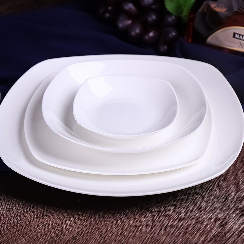 Jingdezhen porcelain square plate ipads deep household food dish soup plate flat steak western food seasoning disc white plate