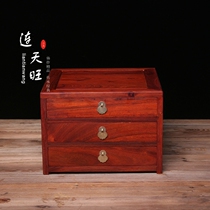 Zambia Blood Sandalwood Triple Draw Jewelry Box First Accessories Box Bagel Boxes Red Wood Putea Cabinet Wedding Dowry Crafts
