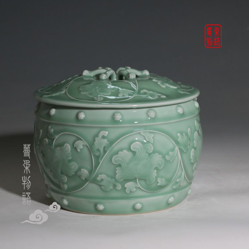 High - grade porcelain rice pot celadon art porcelain cover rich ancient frame storage decorative porcelain jar